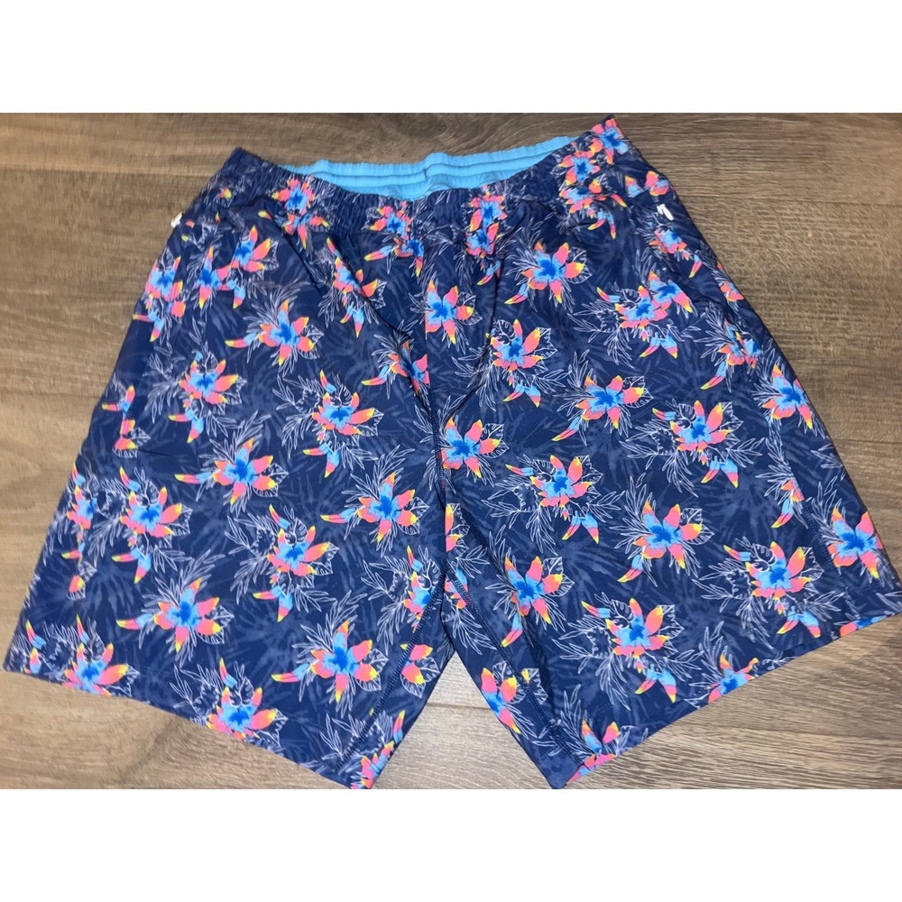 Birddogs XXL long Navy Blue Floral Tropical Bird Print Gym Shorts Built-in Liner